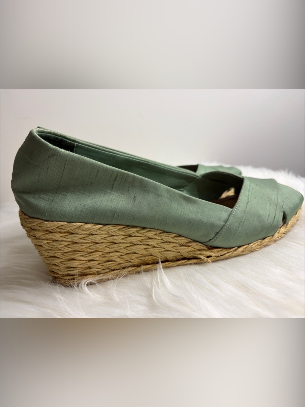 LAUREN RALPH LAUREN Cecilia Sage Green Espadrille Wedge Peep-Toe SIZE 10B